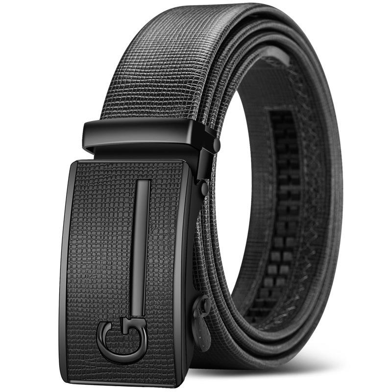 Auto Locking Dress Belt for Men Premium Leather Slim Business Casual Belt Adjustable 30-42 Inch Waist Minimalist Design