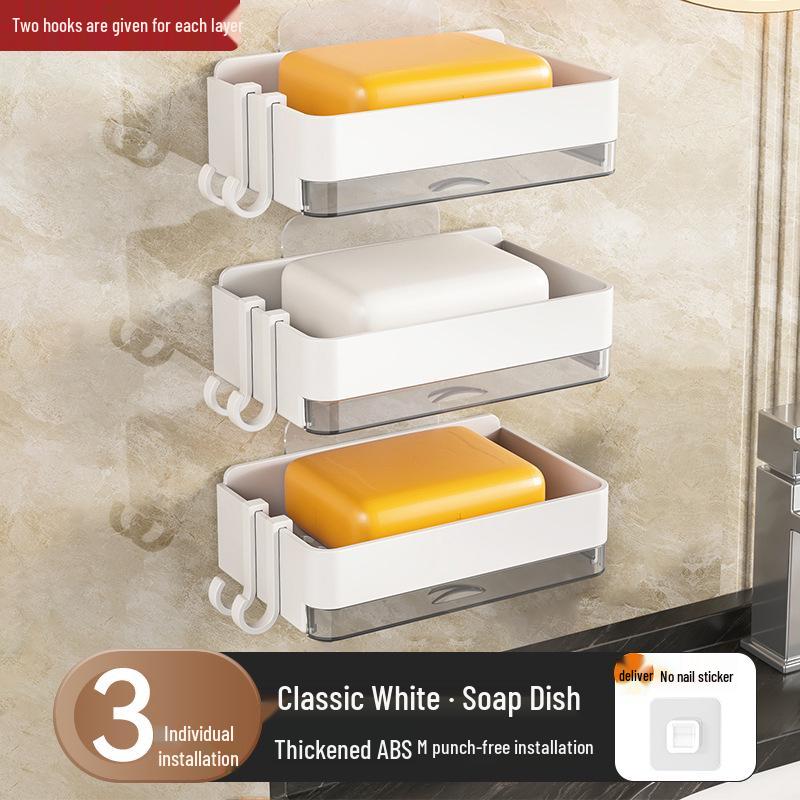 Wall-Mounted Double-Layer Soap Dish and Bathroom Rack - Punch-Free Drainable Design