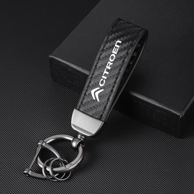 GJDJ7 Carbon Leather Key Chain Ring Keyring For Citroen C1 C2 C3 Vts C4 Saxo C4L C5 C6 C8 Xsara Picasso Berlingo Cactus Aircross C3-XR