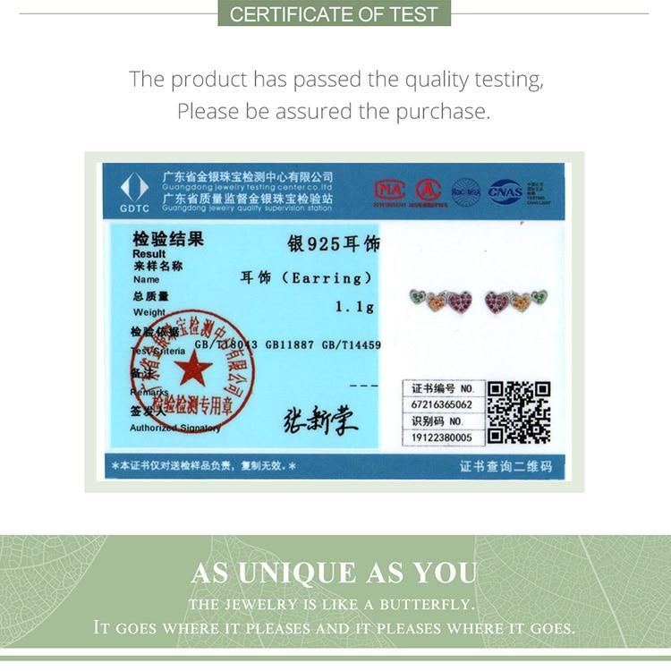 WOSTU Серьги-гвоздики из стерлингового серебра 925 пробы, разноцветные, зеленые, оранжевые, розовые, с цирконом в форме сердца для женщин, модные вечерние ювелирные изделия, подарок