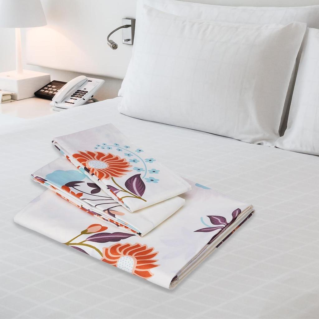 Queen Size Flat Bedsheet with 2 Pillow Cases | 180 TC | 100% Cotton | Washing Machine Washable | 90 X 100 Inches | Floral Design