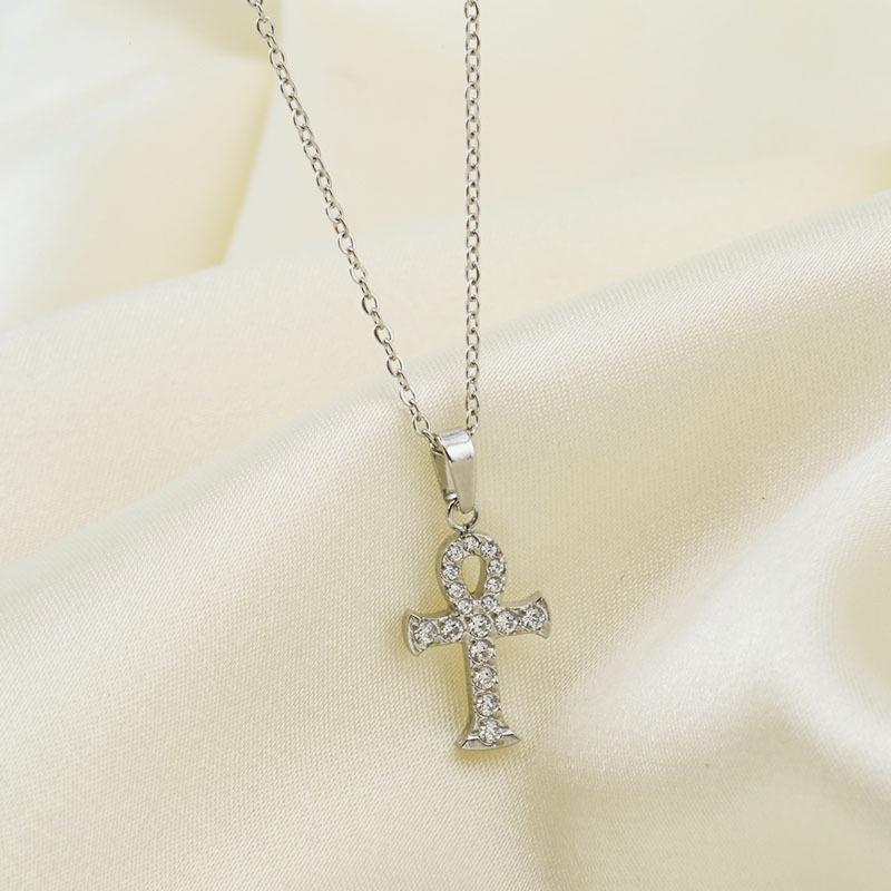 Cross Necklace Women's Summer Full Diamond Simple Versatile Premium Sense Clavicle Chain Light Luxury Micro-inlaid Zircon Necklace Titanium Steel