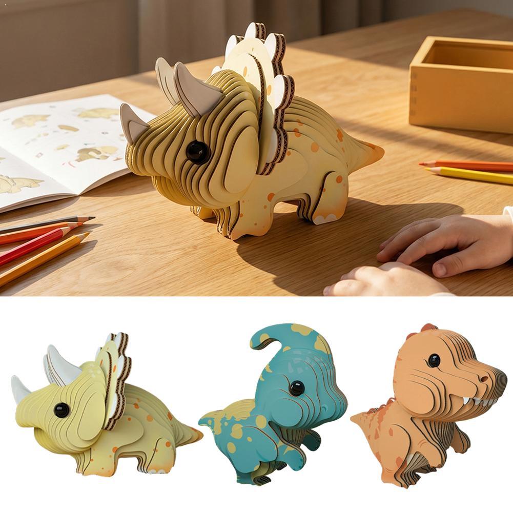 3D Пазл Динозавр для Детей DIY Креативная Картонная Модель Животного Трицератопс Сборная Игрушка Декор Комнаты Подарок на День Рождения