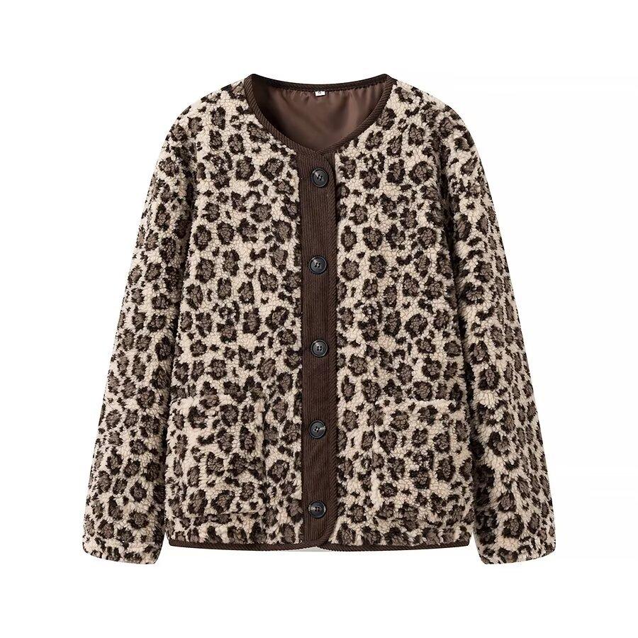 European and American style, new women's clothing, classic, fashionable, versatile and fashionable lamb wool leopard print coat