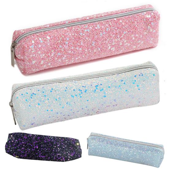 Pencil Case Large Capacity Smooth Zipper Stylish Glitter Sequin Stationery Storage Pouch School Supplies