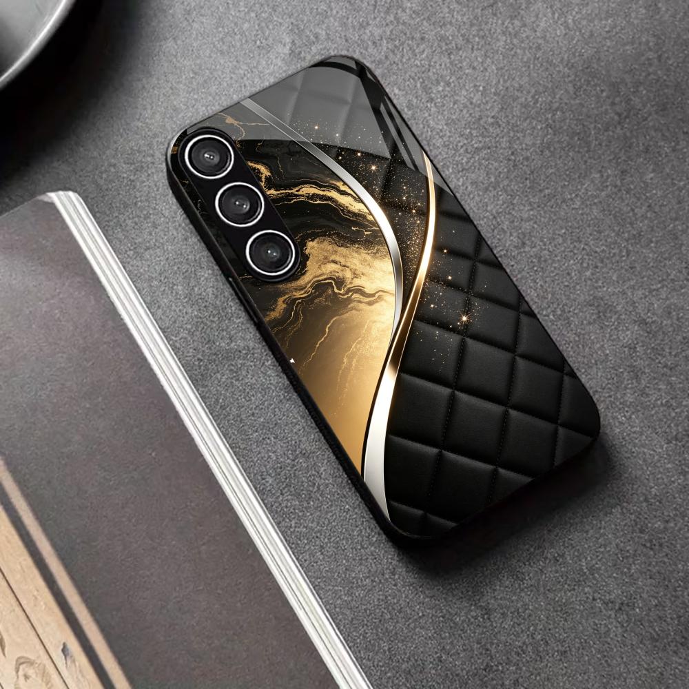 Современный чехол для Samsung Galaxy S26 Ultra S25 Ultra S24 S23 S22 FE Ultra Plus, черный и золотой мрамор, стеклянный чехол для телефона