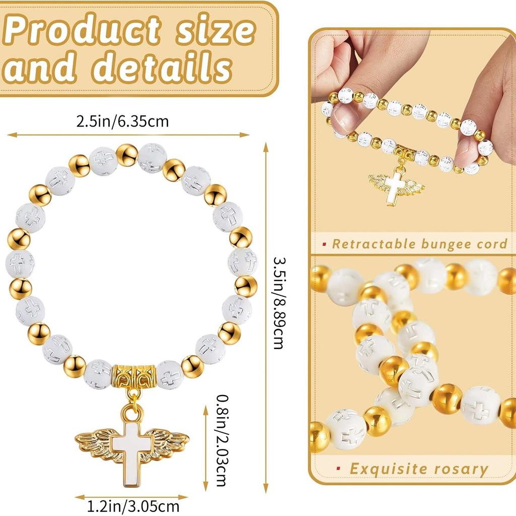 10pcs Baptism Gift Set with Angel Cross Prayer Bracelet and Thank You Tags Baptism Favor Boxes Stylish Baptism Supplies