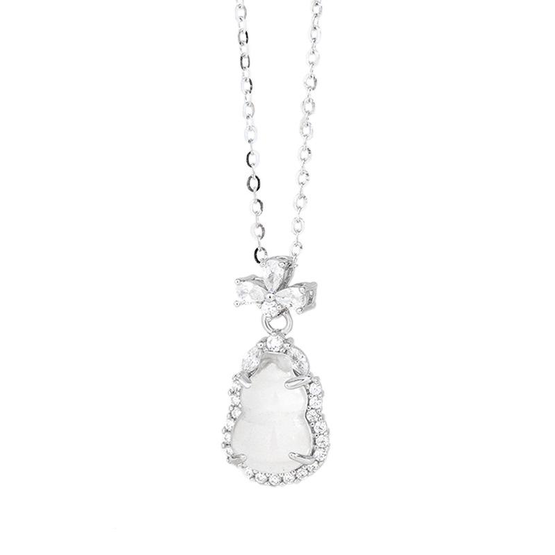 S925 Sterling Silver Ice-Transparent Small Gourd Pendant Necklace - Women's Light Luxury Chinese-Style Summer Clavicle Chain