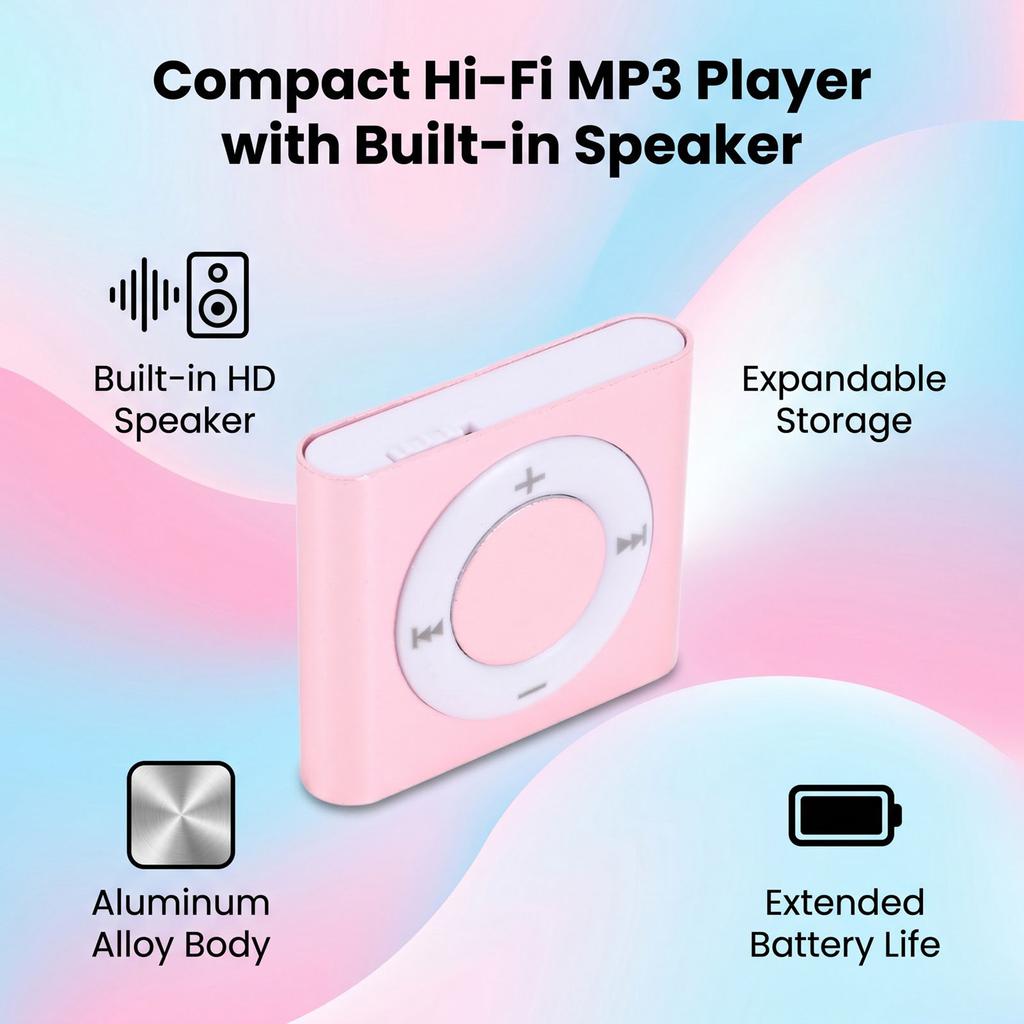 MP3-плеер Портативный музыкальный плеер с Hi-Fi звуком Встроенный HD-динамик Алюминиевый сплав Перезаряжаемый Поддержка наушников с