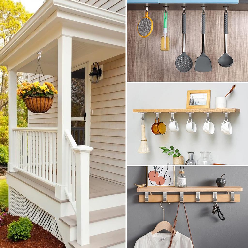 10Pcs Stainless Steel Screw Mounted Ceiling Hooks Under-Shelf Towel Robe Clothes Hook Heavy Duty Coat Hook Hanger