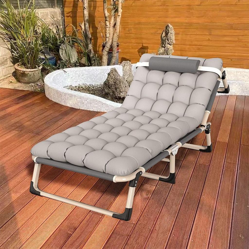 Folding Lounger Chair Gray 176cm x 56cm