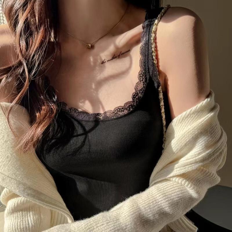 Women's Modal Slim Fit Sleeveless Bottoming Shirt with Lace Edge - Scoop Neck, Thin Section for Spring and Summer