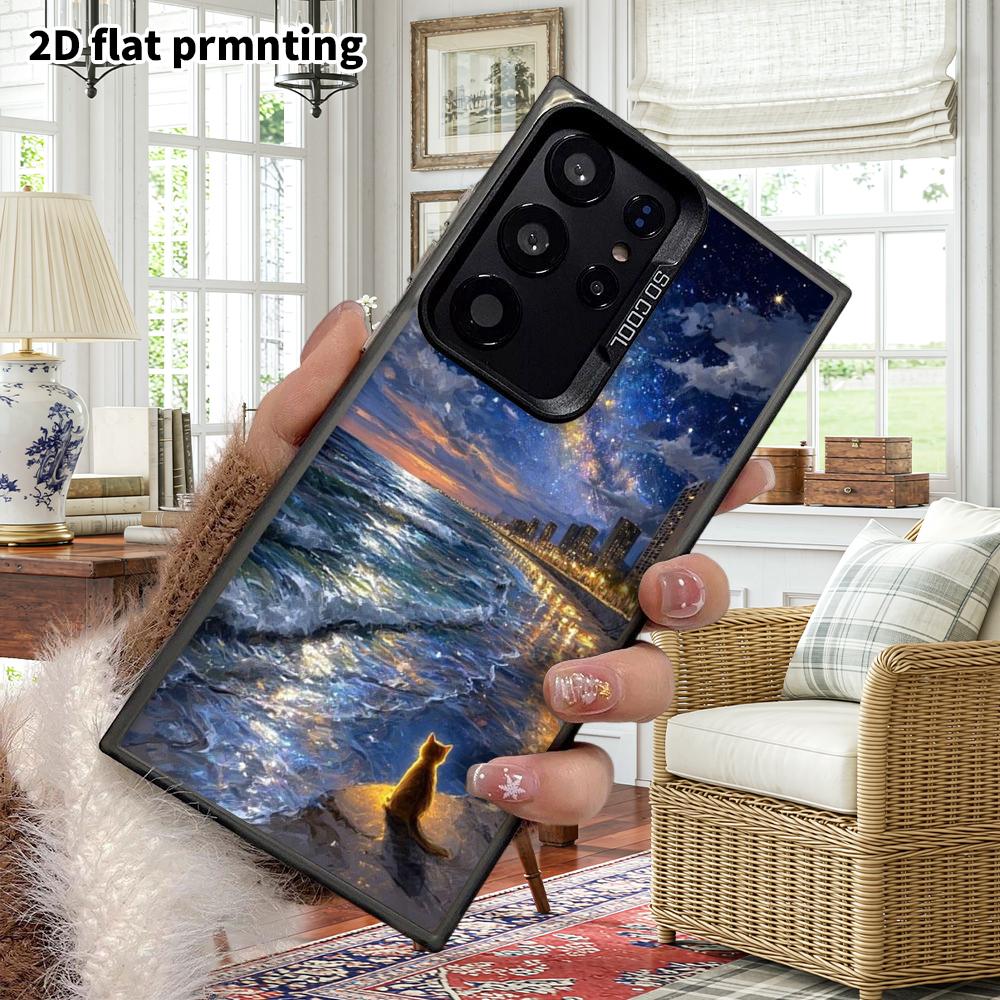 Phone Case: 2D Flat Samsung Galaxy A34 A35 M05 M06 S20 S22 S21 FE Plus 5G Protective Case, Couple Style, Starry Sky and Orange Cat, Christmas and Hall