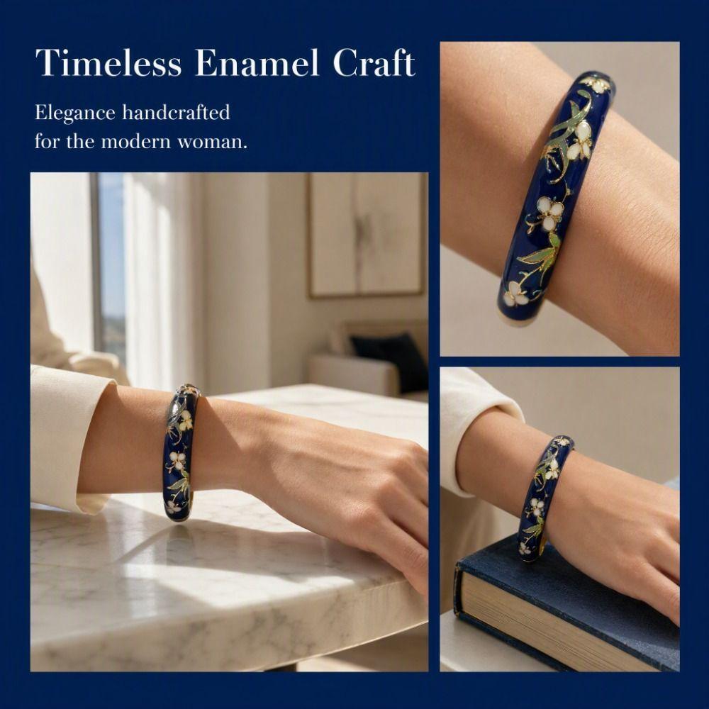 1cm Cloisonne Bangle Extra Width Enamel Bracelet Retro Colorful Enamel Bangle Vintage Accessories