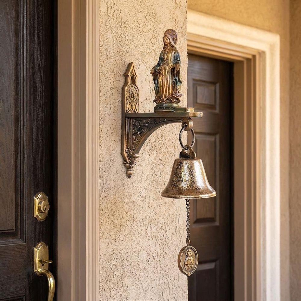 Religious Our Lady of Grace Wall Bell Antique Virgin Mary Statue Vintage Medal Doorbell Home Decor