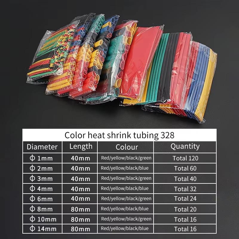 127-328pcs Heat Shrink Wrapping Kit Thermoresistant Tube Heat Shrink Tubing Electrical Connection Wire Cable Insulation Sleeving