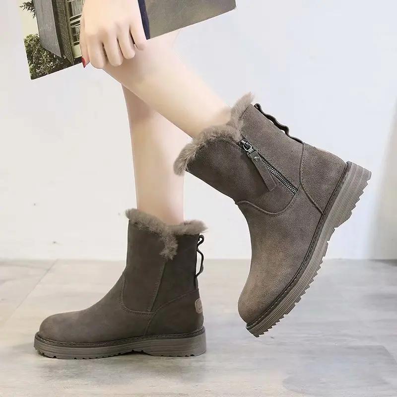 Мода 2024 Зима Новые Минималистичные Короткие Сапоги Мягкие Теплые Зимние Сапоги Женские Короткие Сапоги С Плоским Подошвой