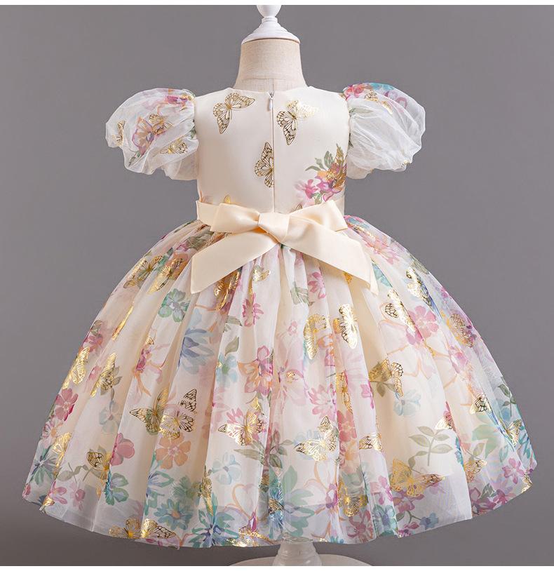 Новое милое и милое платье принцессы с пышными рукавами и большим бантом, бабочкой и цветочным принтом, школьное выпускное вечернее платье