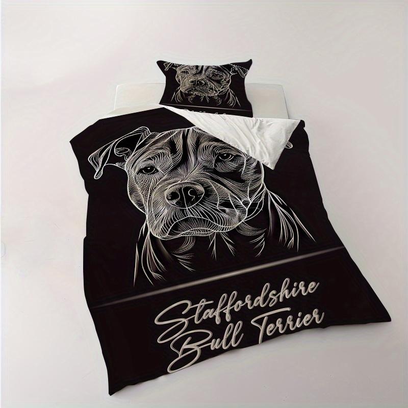 3PCS Bull Terrier Bedding Set Black White Line Drawing Duvet Cover With Pillowcase No Insert Queen Size Minimalist Room Decor