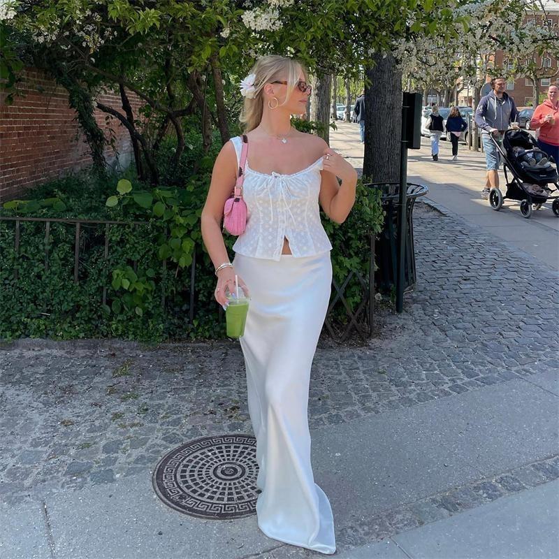 Черная атласная юбка-макси для женщин, высокая талия, кружевные боковые тонкие облегающие юбки-карандаши, женская элегантная клубная вечерние юбка