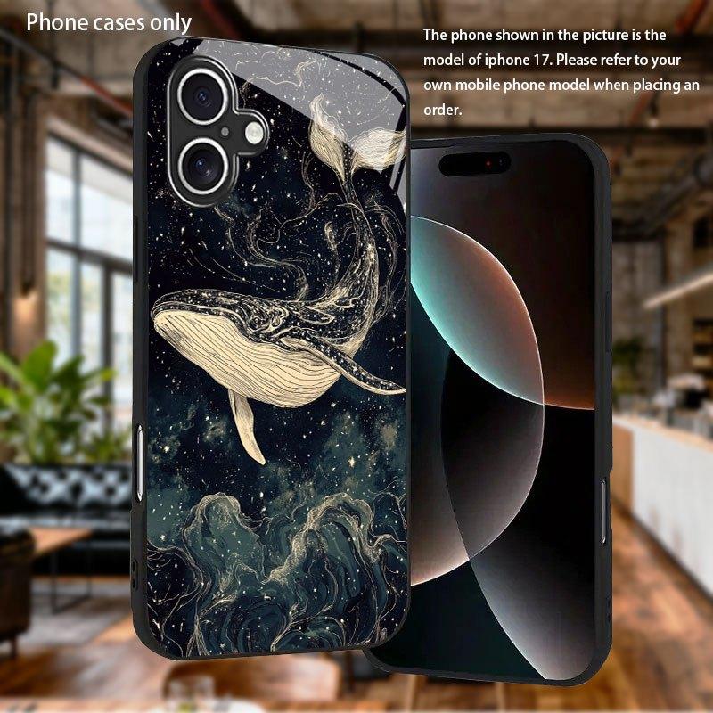 Закаленное стекло для телефона с дизайном Черного кита, подходит для iPhone 17 16 15 14 13 12 11 Pro Max Plus, противоударное и защищающее от падений