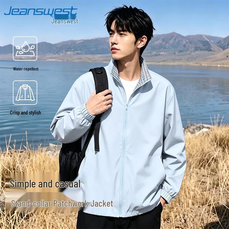 Мужская повседневная куртка Jeanswest 2026 Осень, с воротником-стойкой, пэчворк в клетку