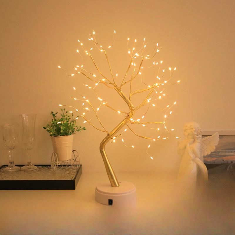 Светодиодная медная проволока в форме дерева, жемчужное дерево, украшение для спальни, небольшой ночник, гостиная, небольшие украшения