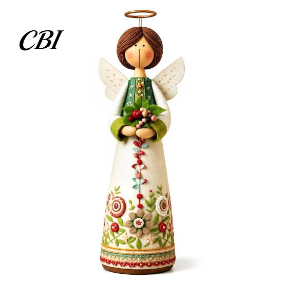 Artistic Home Decor Vintage Floral Figurine Ornament, Hand Carved Flower Angel Statue, Decorative Handcrafted Piece Table Decoration for Living