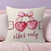 Pink Bow Cherry Maple Design Cushion Cover Happy Autumn Harvest Decor Holiday Decorati Pillow Cover
