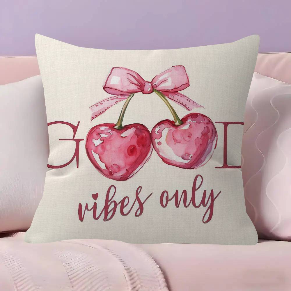 Pink Bow Cherry Maple Design Cushion Cover Happy Autumn Harvest Decor Holiday Decorati Pillow Cover