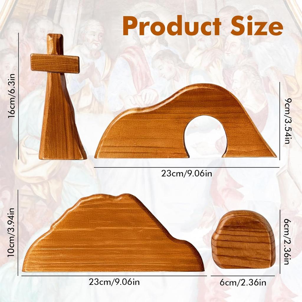 Набор Сцена Воскресения на Пасху, Пасхальные Деревянные Религиозные Украшения, Рождество Иисуса, Декорация Статуэтка Христа, Пустая Гробница, Настольные Украшения Крест