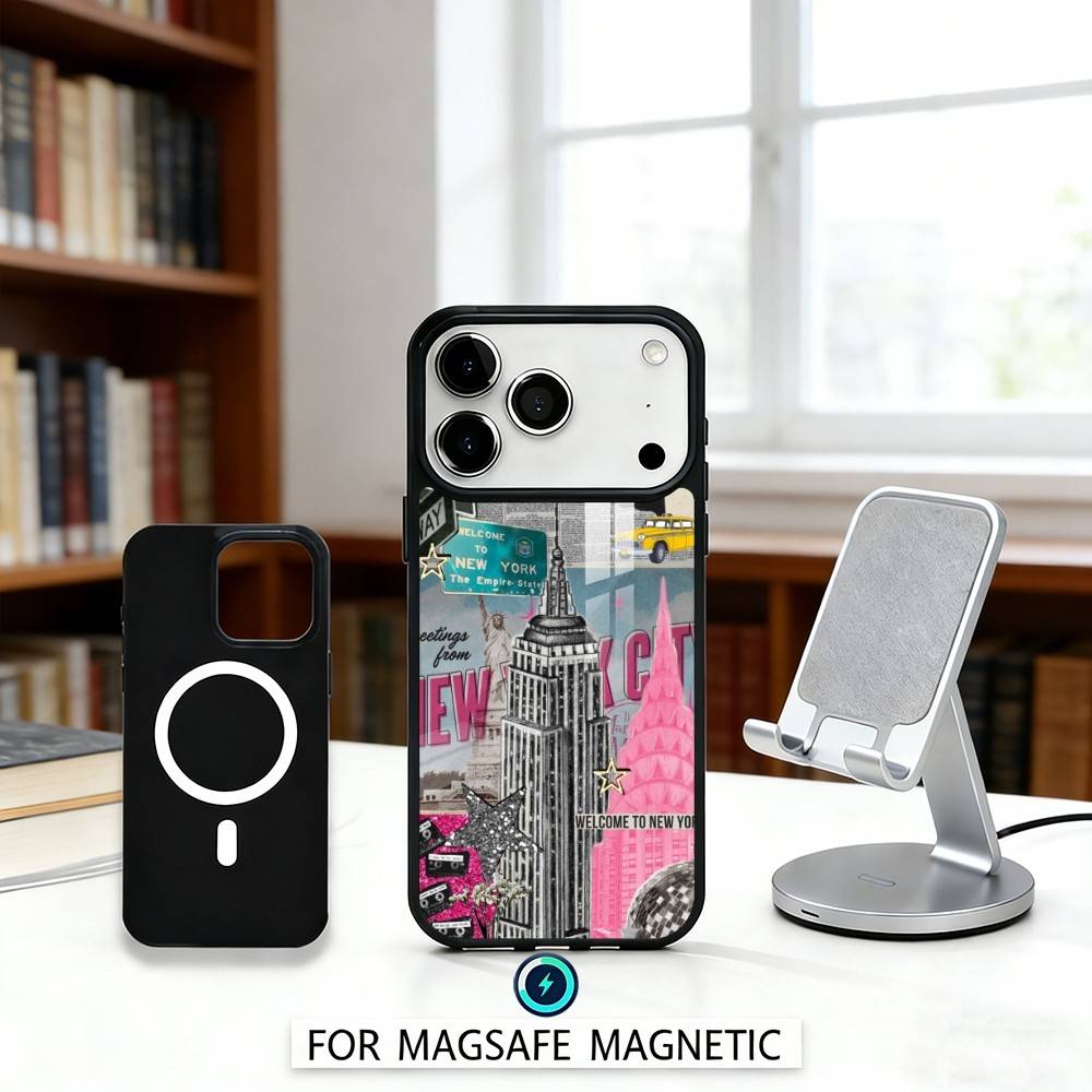 Чехол для телефона C-City New York для iPhone 17,16,15,14,13,12, Pro, Max С поддержкой MagSafe Магнитная Беспроводная Зарядка