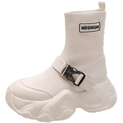 Модные женские сапоги Marton на толстой подошве с высоким голенищем, осень 2024 г., новые повседневные эластичные носки на платформе, короткие сапоги до середины голени на высоком каблуке