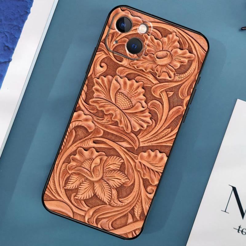 Коричневый кожаный чехол с тисненым узором для iPhone 15 11 12 13 14 Pro Max 12 13 Mini X XS Max XR 7 8 Plus SE 2020 Cover Coque