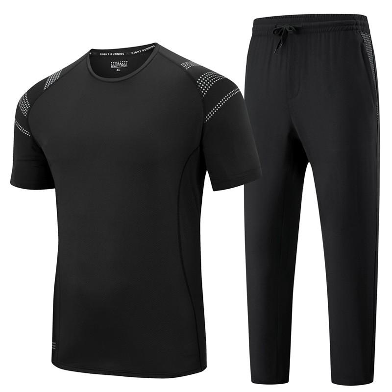 Mens Breathable Ice Silk Short Sleeve T-Shirt Pants Set Casual Sportswear Outfit Lightweight