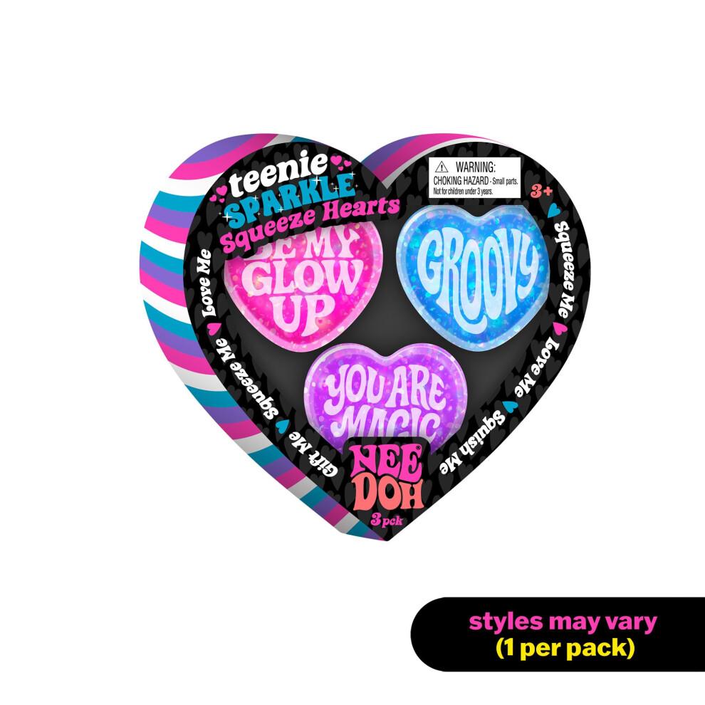 NeeDoh Teenie Sparkle Hearts | Набор из 3 маленьких блестящих сердечек-антистресс | Набор игрушек-фиджетов для детей и взрослых | Мягкие игрушки-сердечки в стиле сладостей |