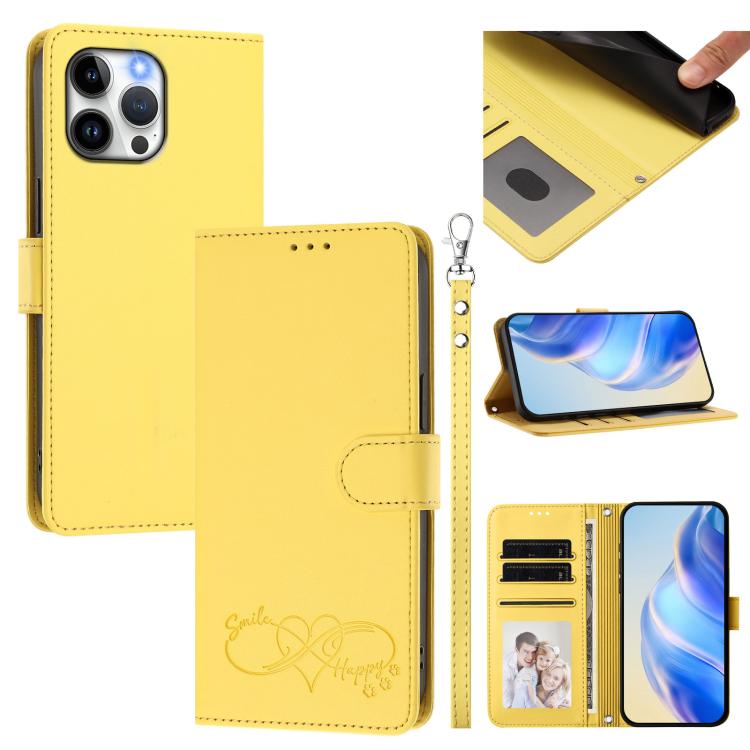 Happy Heart Pattern Magnetic Closure Vegan Leather Phone Case With Wrist Strap For iPhone Shockproof Protective Cover
