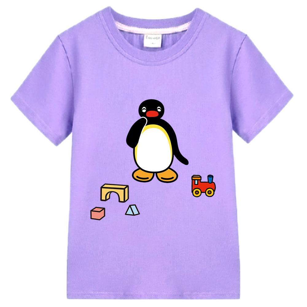 Pingu Summer 100% Cotton T-shirt Kawaii Boys Cartoon Print Girls Kids Clothing Fashion Streetwear Tops Tees O-neck Short Sleeves