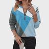 Fashion Women Autumn Winter Collection V Neck Color Block Zipper Sweatshirt