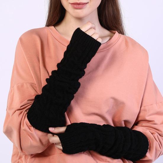 1 Pair Women Arm Warmer Thumbhole Elbow Length Stretchy Knitted Arm Sleeves Keep Warm Solid Color Fingerless Arm Gloves