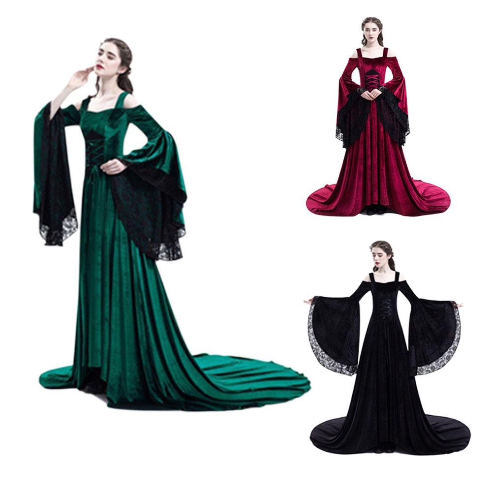 Кружевное платье с открытыми плечами в стиле середины века, длинное платье, сценический костюм, женское готическое платье макси, платья для косплея на Хэллоуин, длинное средневековое платье в стиле ретро