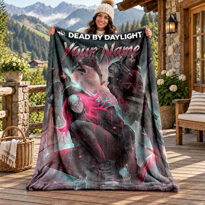Dead by Daylight Custom Name Flannel Blanket Personalized Soft Warm Plush Throw Blanket Customized Gift for Family Friends