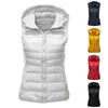 (SU)Женская мода однотонная хлопковая жилетка на молнии без рукавов хлопковая куртка