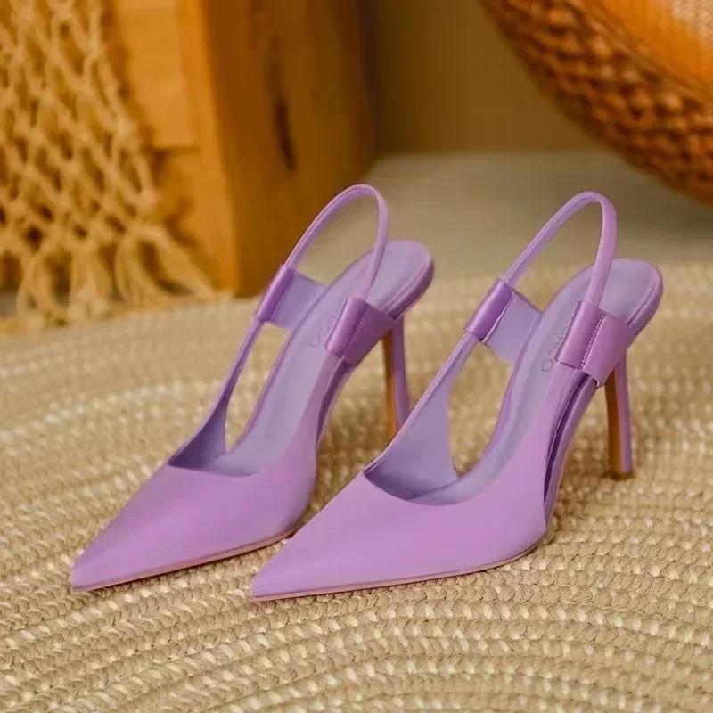 Fashion New Designer Luxury Women Slingback Sandals Pointed Toe Slip On Thin High Heel Ladies Elegant Pumps Shoes Sandals 35-43