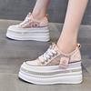 Женская повседневная уличная обувь на платформе 8 см, блестящие украшения со стразами, кроссовки на шнуровке, прогулочная спортивная дышащая обувь на толстой подошве