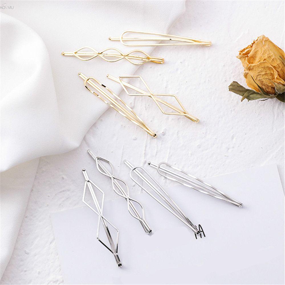 4pcs/set New Metal Women Girls Hairgrips Geometric Rhombus Geometry Hair Clip Barrettes