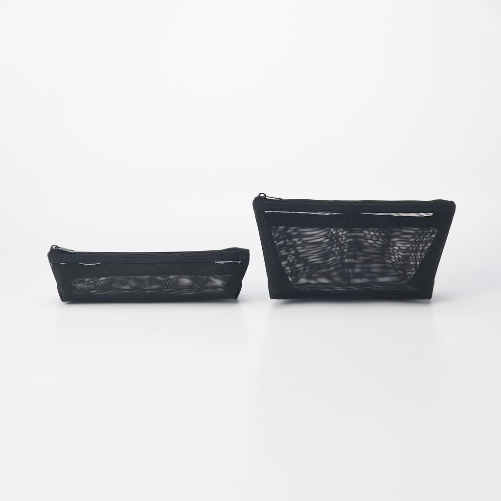 MUJI Nylon Mesh Pencil Case with Width 17 X Height 10 X Gusset 5 Cm NDE06A1S Gusset, Black, Approx.