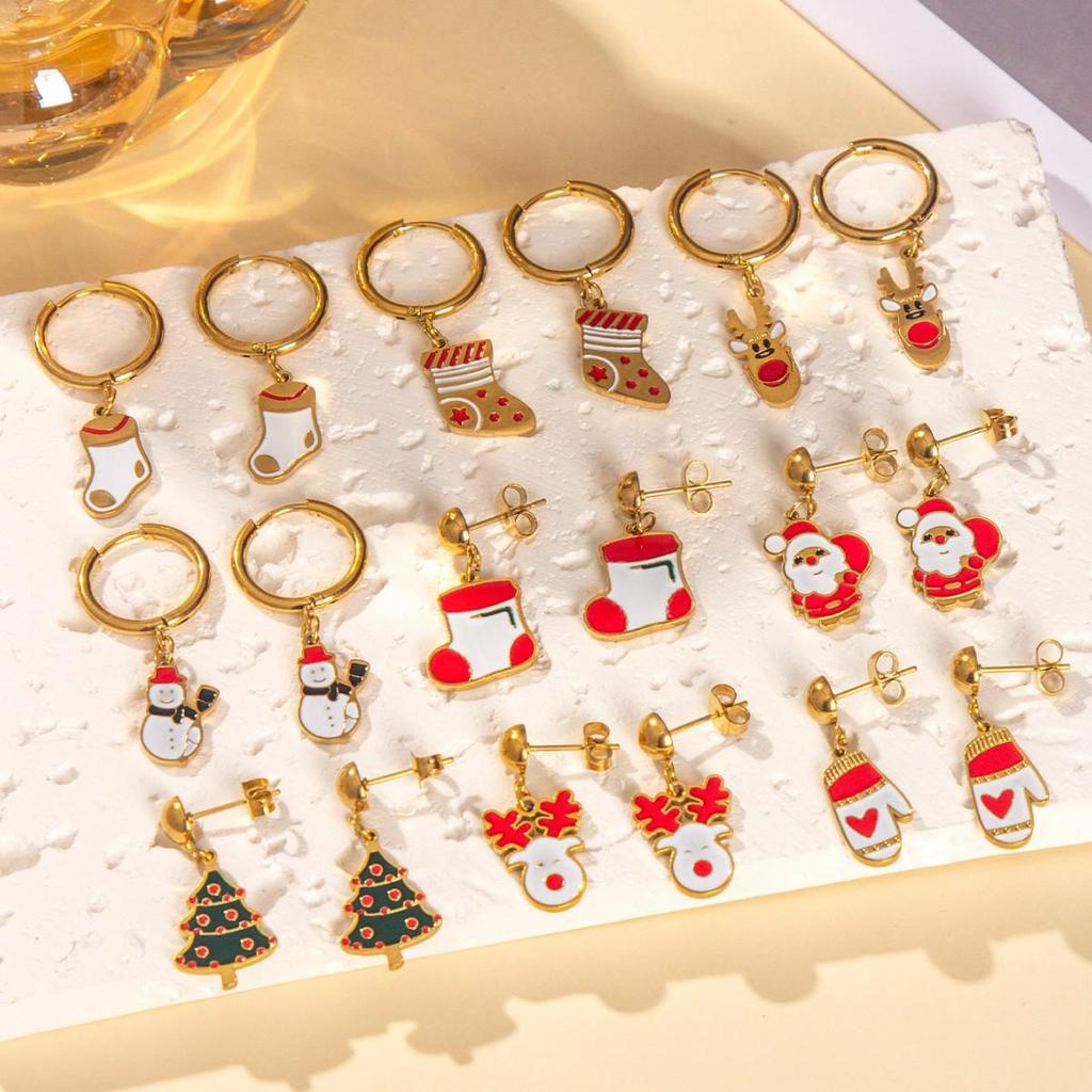 High-End Christmas Series Stainless Steel Earrings - Versatile Gift and Decoration