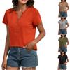 Ladies Casual Fashion Sexy V-neck Pullover Short-sleeved Solid Color Button Knit Top