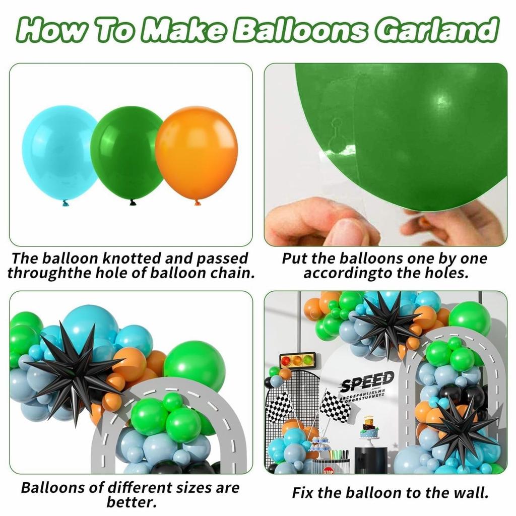 Racing-themed Balloon Set, Boy's First Birthday Party, Balloon Decoration, Arch Setting Scene